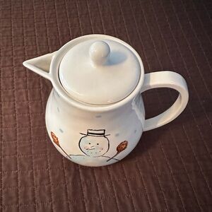 Rae Dunn Festive Snowman Ceramic Teapot